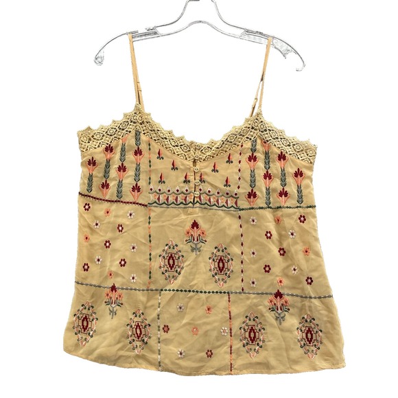 Sundance Tops - Sundance Cami Tank Women's Large Yellow Embroidered Feminine Y2k Boho 70's Rodeo
